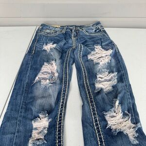 Women's Distressed Straight Leg Jeans - Blue